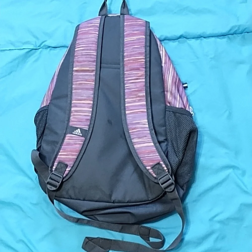 Adidas backpack, gray with variegated pink purple peach